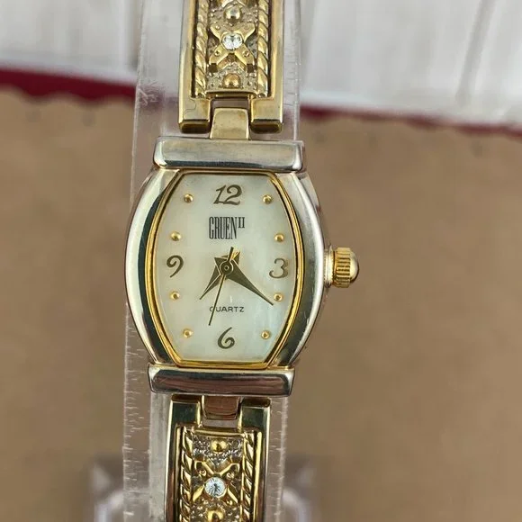 NWT! Gruen Vintage Gold Women\'s Watch with Crystal Accents Vintage 1990s GRUEN 237-2015 Gemstone Accented Bezel Womens  main image 3